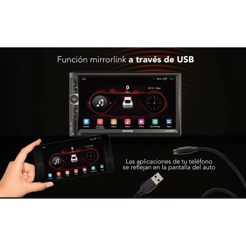 Radio Para Auto Aiwa Aw-a502bt 2 Din Android Touch Hd De 7'' Color Negro