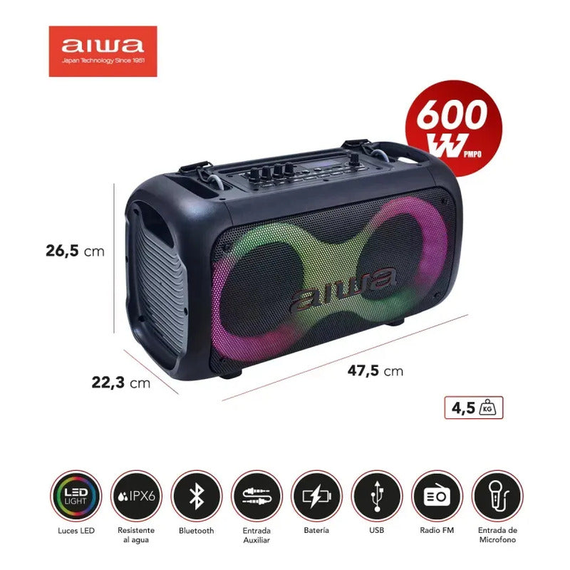 Parlante Activo Aiwa Awpoh35plus Portátil Blutetooth 600w Pmpo Color Negro