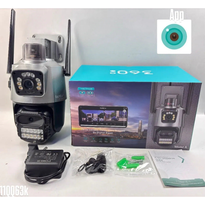 Camara Seguridad Wifi 360° Doble Lente Vision Nocturna Negro