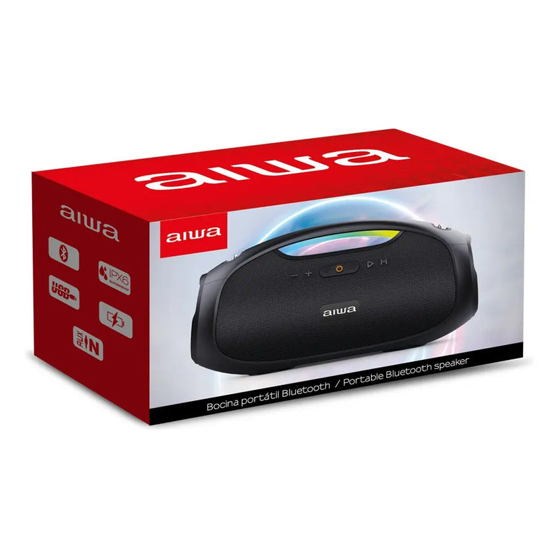 Parlante Aiwa Boombox Aws244bt Portátil Bluetooth Waterproof Color Negro