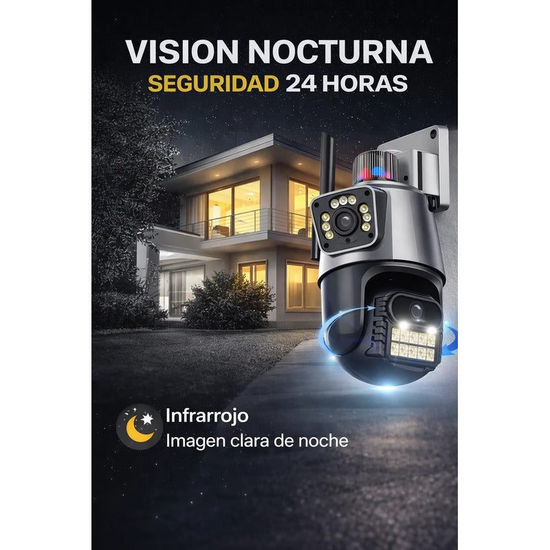 Camara Seguridad Wifi 360° Doble Lente Vision Nocturna Negro