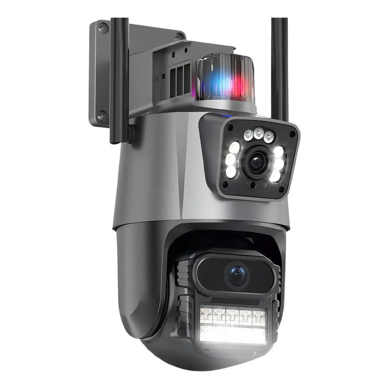 Cámara De Seguridad Wifi 360° Exterior De Doble Lente Con Visión Nocturna Seguimiento Automático Alarma Negro