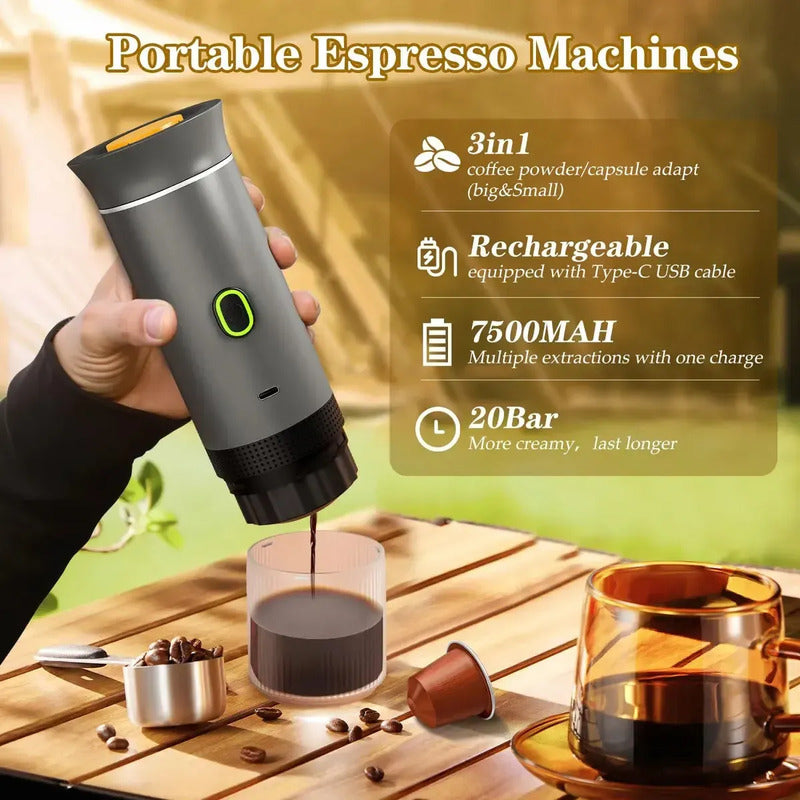 Cafetera Portátil Maquina Expresso 3 En 1 Mini Recargable Color Negro