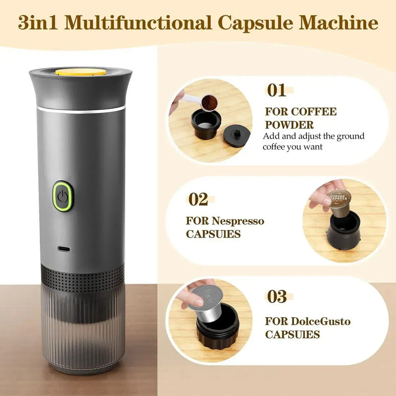 Cafetera Portátil Maquina Expresso 3 En 1 Mini Recargable Color Negro