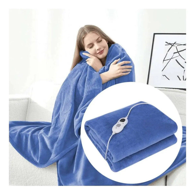 Manta Eléctrica Cuori 1 Plaza Tela Polar 10 Niveles Azul Azul Caribe