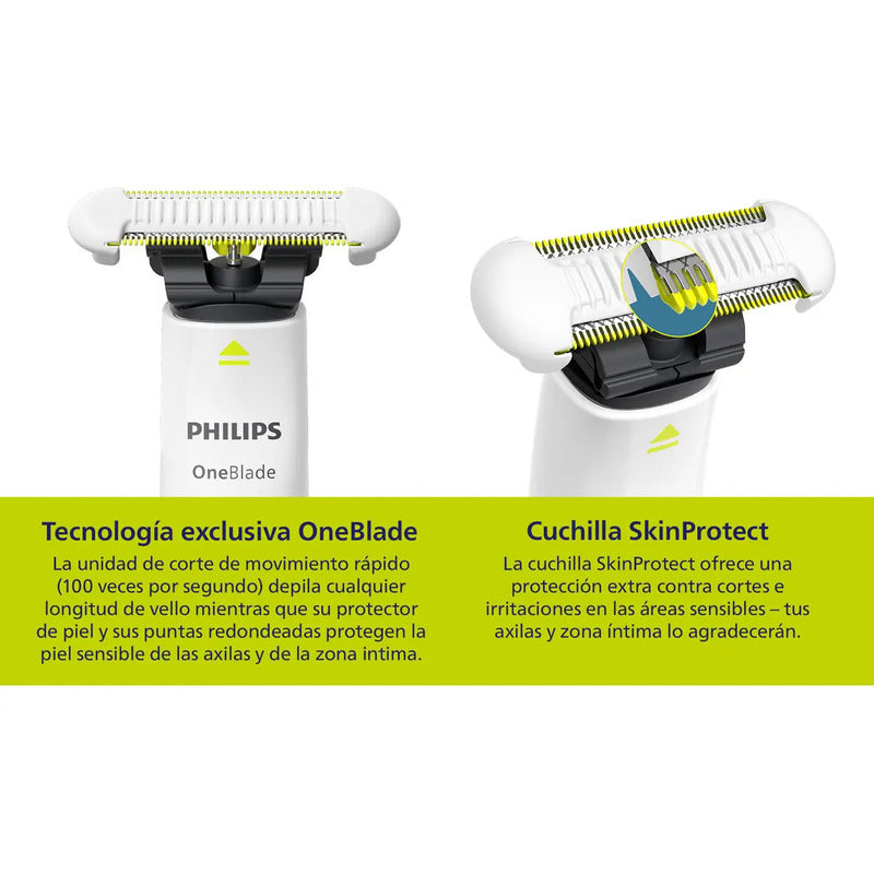 Philips Oneblade Intimate Mod. Qp1924/10 Uso En Seco Y Húmedo, Recargable, Peine Doble Dirección, Cuchilla Skinprotect, Depila Cualquier Longitud De Vello Blanco