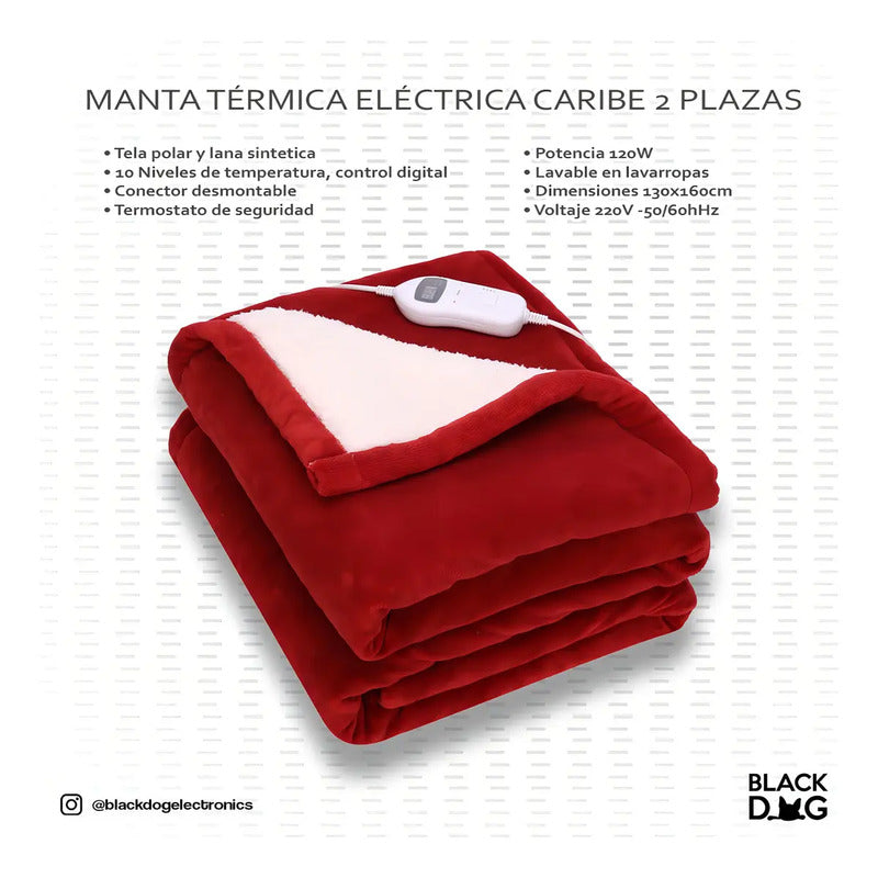 Manta Térmica Eléctrica Cuori Caribe Cuo1132 2 Plazas Color Rojo