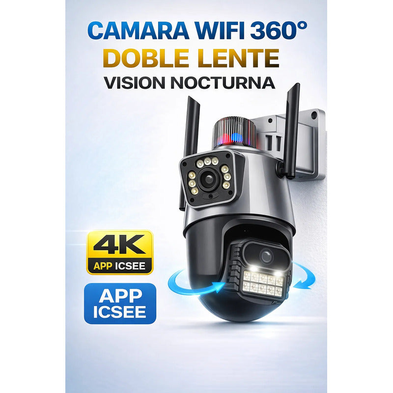 Camara Seguridad Wifi 360° Doble Lente Vision Nocturna Negro